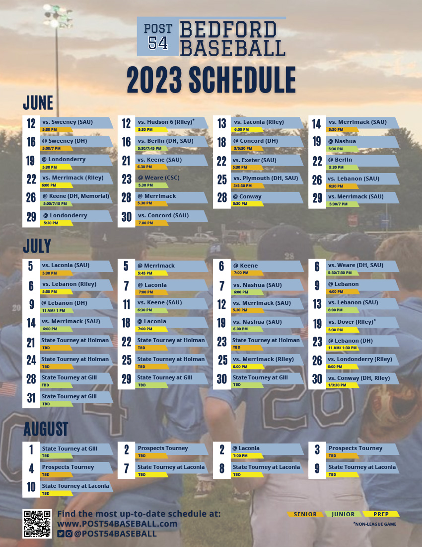 Schedules N.H. American Legion Post 54 Baseball